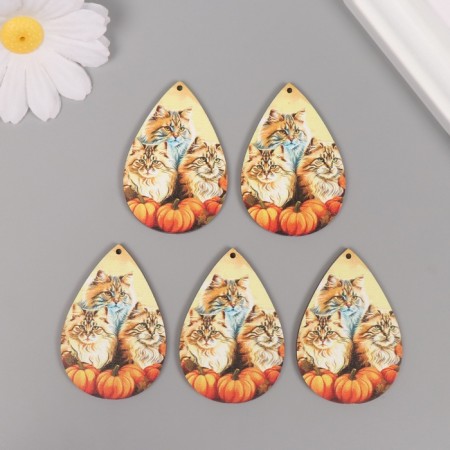 Decor for creativity wood "Three cats with pumpkin" 4.9x3.3x0.3 cm-2