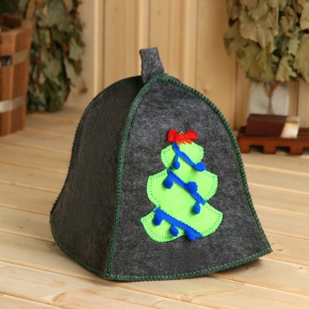 Hat for the bath "New Year's spruce and blue beads", gray