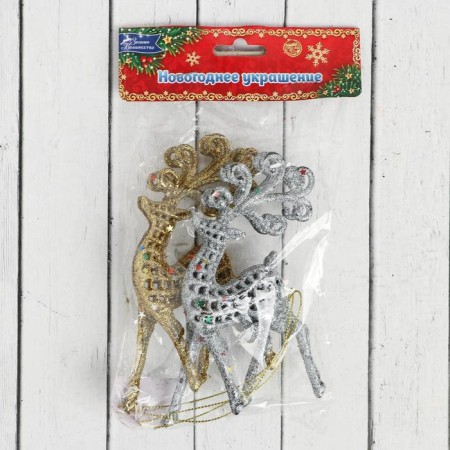 Jewelry jewelry "Openwork deer in sparkles" (set 2 pcs) 5.5x12 cm, silver, gold-1