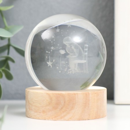 Souvenir glass backlight "Boy and rose" d = 6 cm stand wood, usb 6.5x6.5x7.5 cm-2