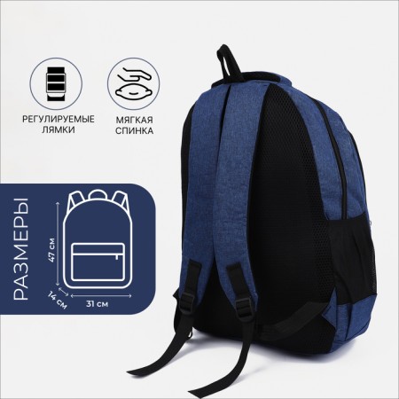 Men's backpack on the zipper, external pocket, blue color-1