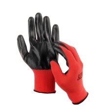 Garden, nylon gloves, with rubber dousy, size 10, black-red, Greengo