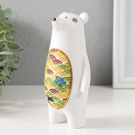 Souvenir Polystone "White Bear with Tekstil on the stomach" 8x5.5x14.3 cm-3