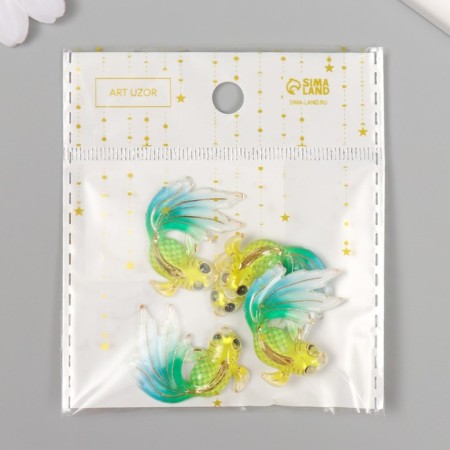 Decor for creativity plastic "Yellow fish with a green-blue tail" with gold 2.5x3 cm-4