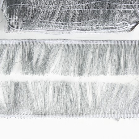 Braid with fringe, color silver width 6 cm, 25 m-2