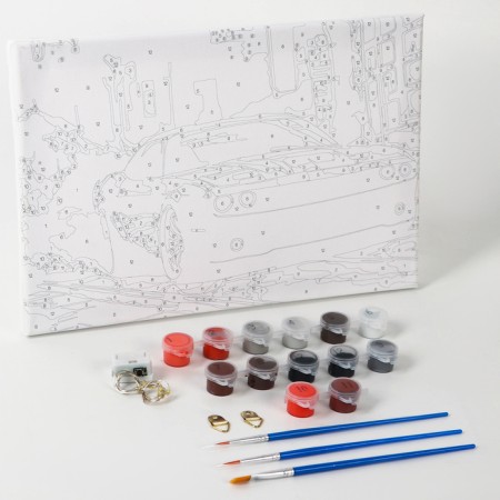 Picture on numbers with a subframe and garland "Machine", 20 x 30 cm-2
