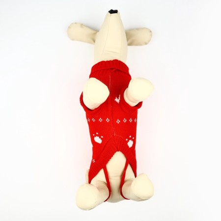 Clothing for dogs. Knitted sweater with "New Year" ornament, red, size XL-5