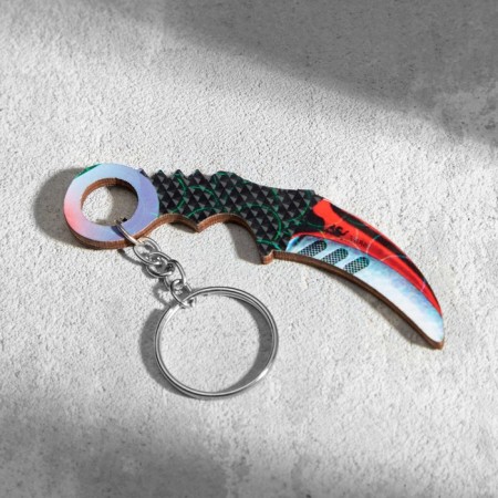 Wooden keychain "Cerambit" 8x3 cm red-gray blade