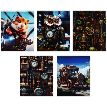 Notebook of 48 sheets in a cage on a clip "Steampank", cover coated cardboard, glossy lamination, mix