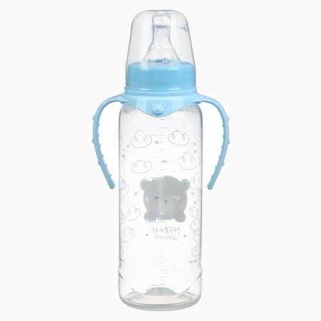 A bottle for feeding "Our beloved son" 250 ml cylinder, with handles, blue color-3