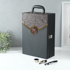 Casket wood, leatherette for 2 bottles 