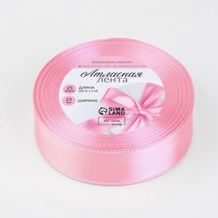 A satin ribbon "Silver threads", 25 mm × 23 ± 1 m, pink color No. 004-1