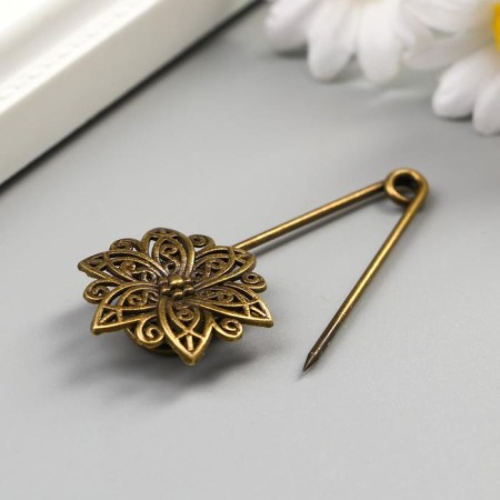 Decor Metal for creativity "Pin with a flower" under brass (J-25) 5.5x2.5 cm-2