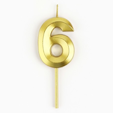 Candle figure for the cake "6", gold, 2.5 x 8 cm.-1