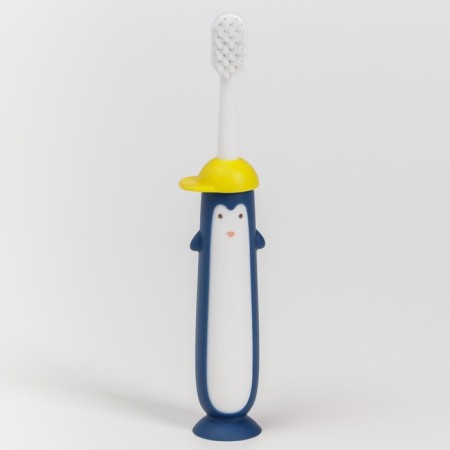 Children's toothbrush, nylon, with a limiter on a suction “Penguinchik”