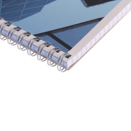 Notepad A5, 60 sheets in a cage on the crest "Modern City", cover shaking cardboard, hard substrate, UV-lak, Offset block, mix-1