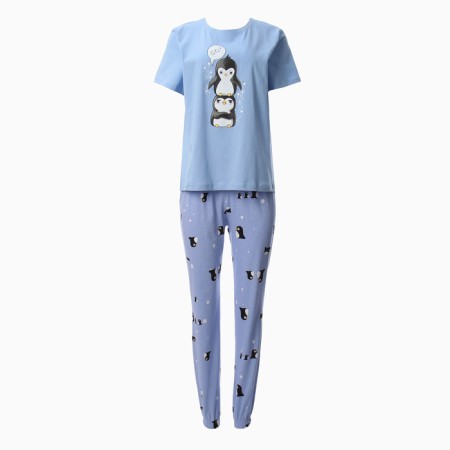 Homemade female set (T -shirt and trousers), blue color, size 50-3