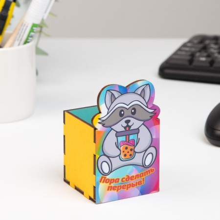 Pencil "it's time to take a break!" raccoon, 6x6x10 cm-1