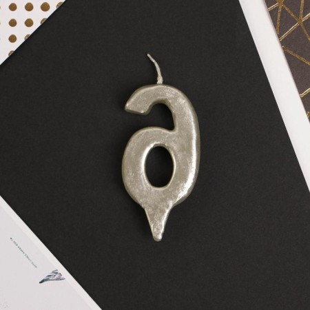 Candle for a cake, number "6", silver.