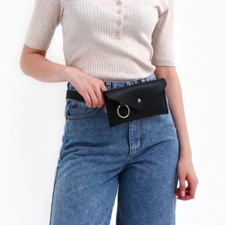 Female belt bag on the button, black color-5