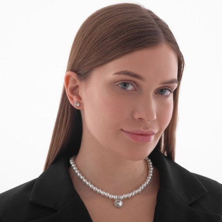 Set 2 objects: earrings, Antoinetta necklace crystals, white color in silver, 40 cm-3