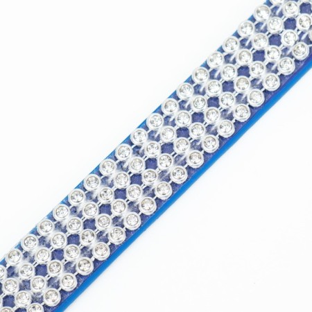 A collar with rows of 4 rows and rhinestones on a buckle, 38 x 1.5 cm, Osh 26-33, blue-5