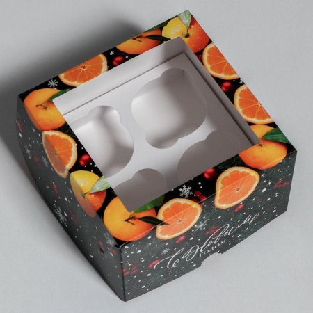 Box for Capcakes "New Year" 16 x 16 x 10 cm, New Year-2