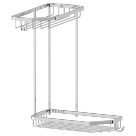 Corner-cutting shelf with hooks, bunk, size 20 x 20 cm, chrome
