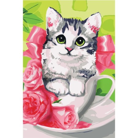 Diamond mosaic with full filling on the canvas "Kitten", 20 x 30 cm-1
