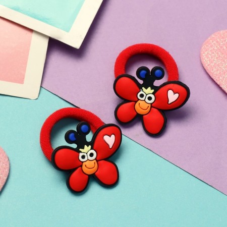 Hair elastic band "Baby" (set 2 pcs) butterfly, 3 cm, red-1
