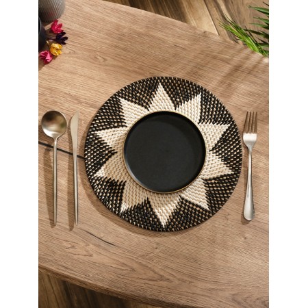 Rug-heading lane round rattan, 30x30x0.5 cm, black and white-2