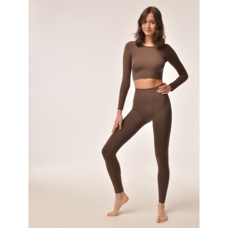 Crop Top female with long sleeve Mirey Crop Top Manica Lunga, size 46-48, dark brown color-1