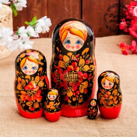 Nesting doll "mountain ash", black handkerchief, 5 puppet, 18 cm-4