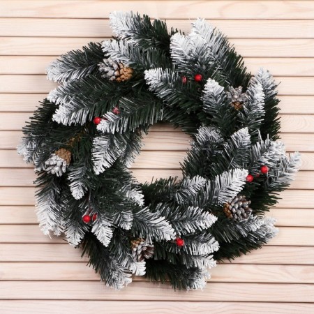 New Year's Wreath "Interior Snow White" cone silver + berry 40 cm