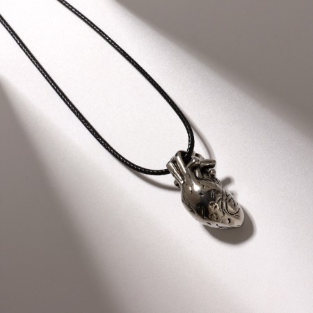 Piece on the lace "Anatomy" heart, color black silver on a black lace, 43 cm-1