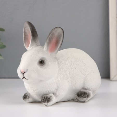 Figure "Rabbit No. 1 White with black tips" Height 14 cm, width 10 cm, length 18 cm.-4