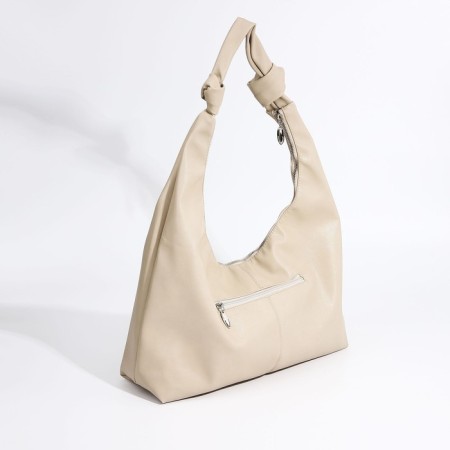 Shopper bag, outer pocket, beige color-1