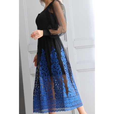 Women's dress, size 44, black color, blue-6