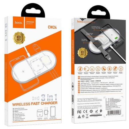 Wireless charger Hoco CW24, 2 A, Type-C cable, 1 m, white-3
