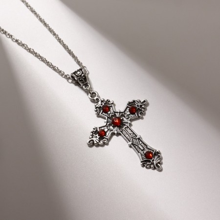 Piece "Gothic" Cross, red color in silver, 52.5 cm-1