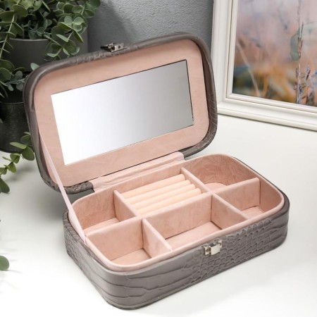Casket to the leatherette for jewelry "Python leather" gray matte 7x22.5x14.5 cm-1
