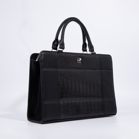 Women's bag El Masta with a zipper, external pocket, long belt, black color
