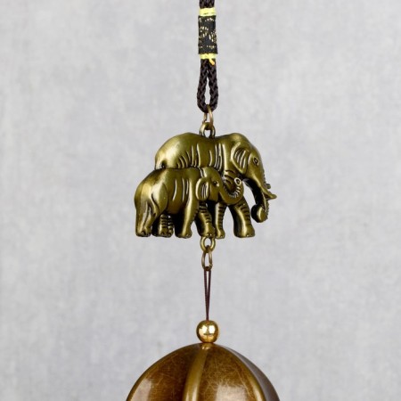Wind Music Metal "Family Elephants" 3 bells 1 figure 38 cm-1