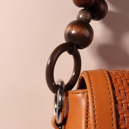 Handles for a bag, 2 pcs, waxed cord/tree, 46.5 × 4 cm, brown color-3