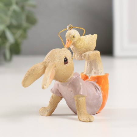 Souvenir Polystone Suspension "Bunny with a yellow chick" 7.5x5x7 cm-1