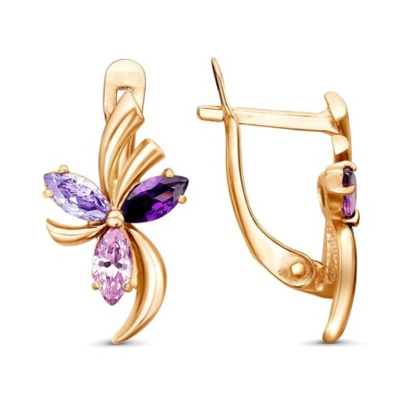Earrings "whirlwind" flower, pink gilding, purple color