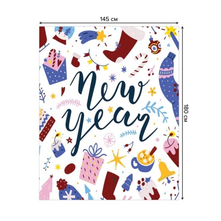 The tablecloth “Happy New Year”, rectangular, Saten, size 145x180 cm-1
