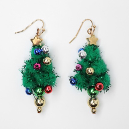New Year! Earrings "New Year" Christmas tree with beads, colored in gold-1