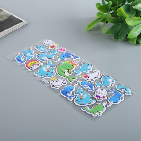 Plastic sticker "dinosaurs/seal" convex with gold stroke mix 28x11 cm-2