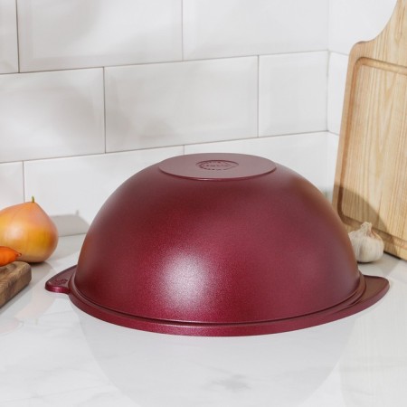 Cauldron, 4.5 l, aluminum cover, alloy handles, decorative coating, burgundy color-1